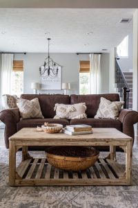 18 Ideas 2024 Brown Living Room Designs Modern Cozy Timeless   Cottage Living Room With Brown Sofa 200x300 