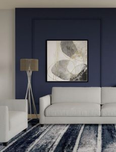 Gray Living Room With Dark Blue Accent Wall 230x300 
