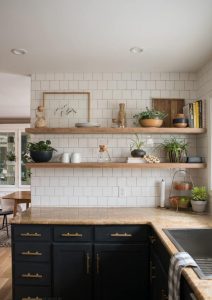 Rustic Kitchen 18 Ideas 2024 Modern Meets Farmhouse Amp Budget   Kitchen Renovation With Dark Cabinets And Open Shelving E1697523776973 212x300 