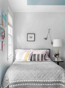 21 Ideas 2024 Bedroom Colors Expert Design Trends In Tranquil Bold   Light Gray Walls With Blue Ceiling Transitional Girls Room 220x300 