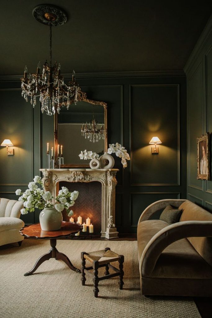 This Homes An Enviable Mix Of Accents Like Gilt Mirrors And Crystal Chandeliers 683x1024 