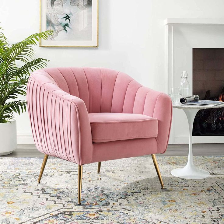 Altrobene Velvet Accent Chair Modern Barrel Arm Chair For Living Room Bedroom With Gold Finished Legs Blush Pink 