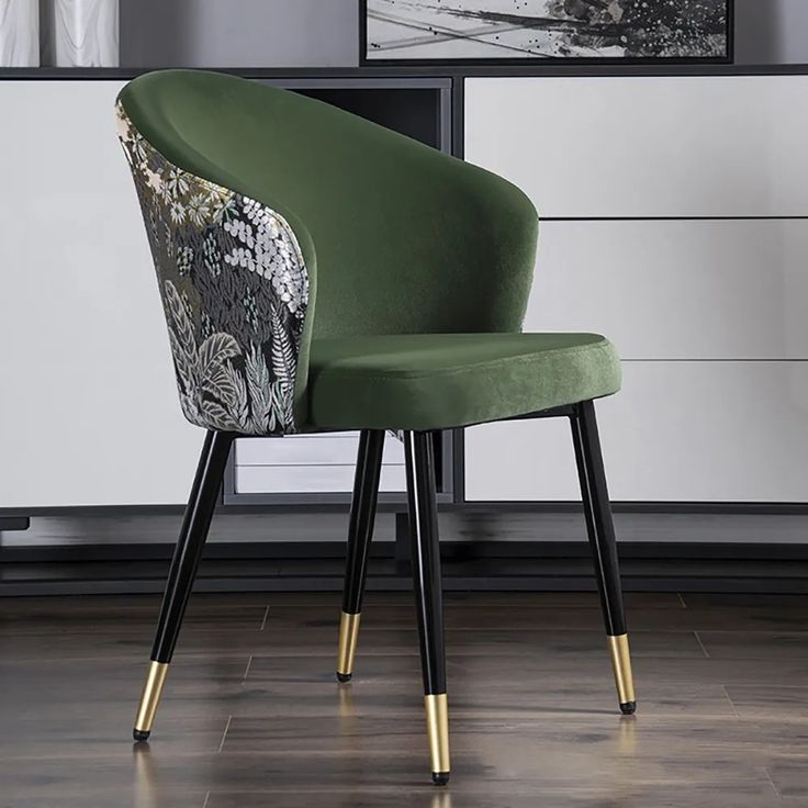 Green Upholstered Velvet Dining Chair Modern Arm Chair In Gold Black   Homary 