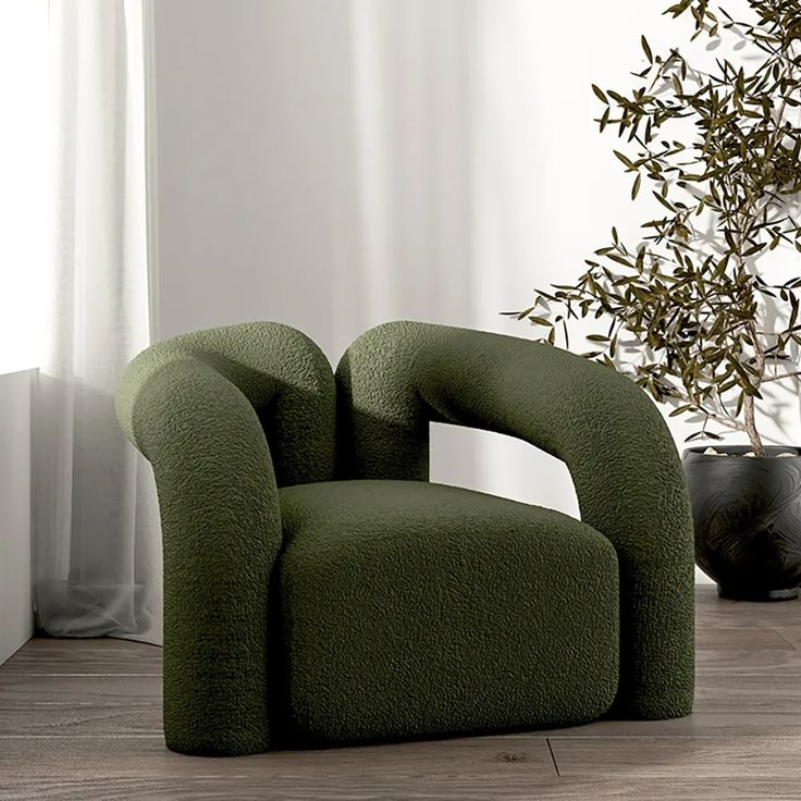 2024 Bedroom Chair Designs Stylish Ideas For Master And Small Spaces   Japandi Dark Green Boucle Accent Chair Shaggy Armchair For Living Room   Homary 