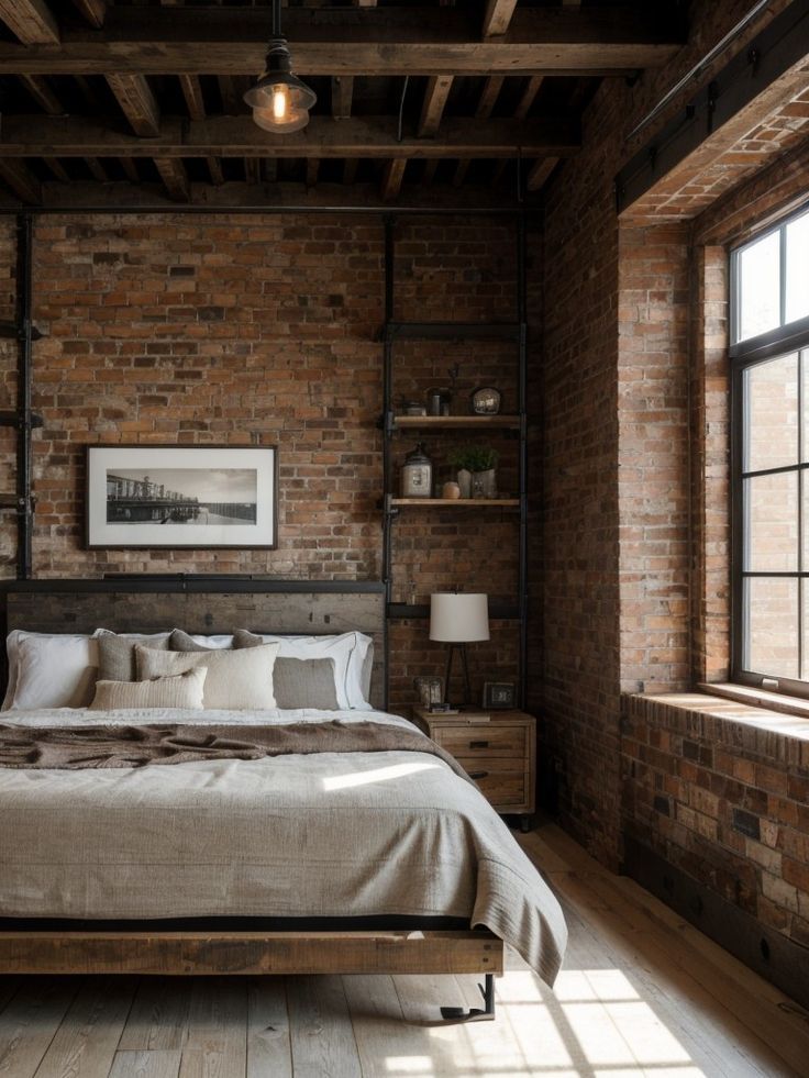 2024 Brick Bed Design Trends Cozy Bedroom Wall Ideas Decor Tips   Raw Rustic  Industrial Bedroom Ideas With Brick Metal And Reclaimed Wood 