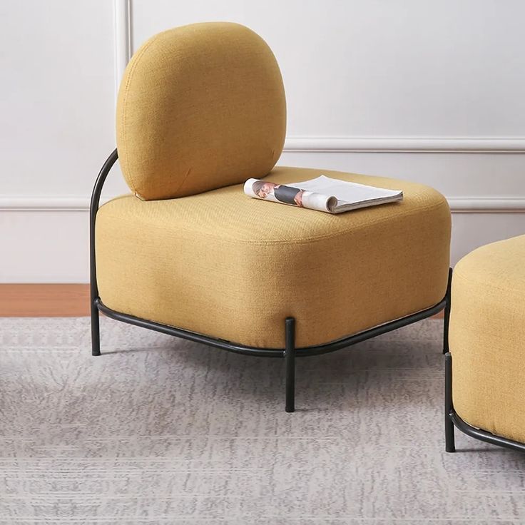 2024 Accent Chair Trends Stylish Ideas For Living Rooms Bedrooms   Yellow Linen Upholstered Armless Accent Chair Black Leg   Homary 